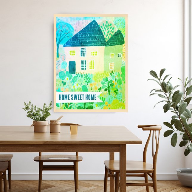 HOME SWEET HOME Anpassningsbar House Garden Illust Poster (HOME SWEET HOME Custom House Garden Illustration Poster Watercolor Green Colorful)