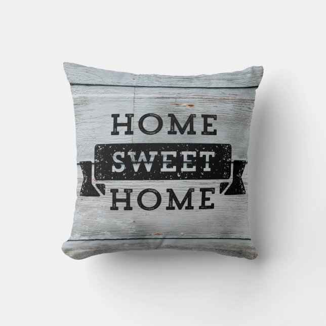 Home Sweet Home Blek Wood Rustic Kudde (Framsida)