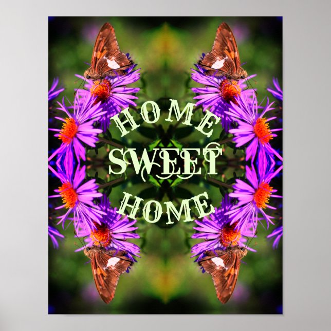 Home Sweet Home Butterfly Flower Abstrakt Poster (Framsidan)