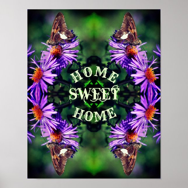 Home Sweet Home Butterfly Flower Abstrakt Poster (Framsidan)