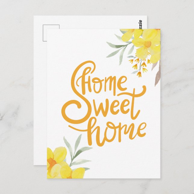 Home Sweet Home Chic Gula blommor Gratulerar Vykort (Fram/baksida)