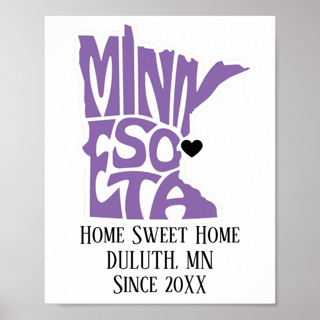 Home Sweet Home Duluth, MN Lila State Karta Poster (Framsidan)