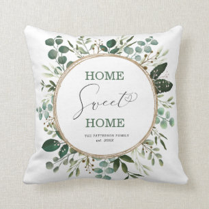 Home Sweet Home Elegant Watercolor Greenery Kudde