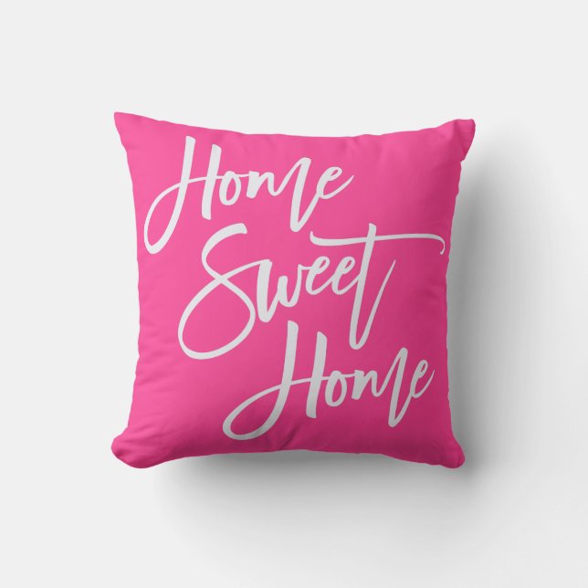 Home Sweet Home Elegant White Script Shock rosa Kudde (Framsida)