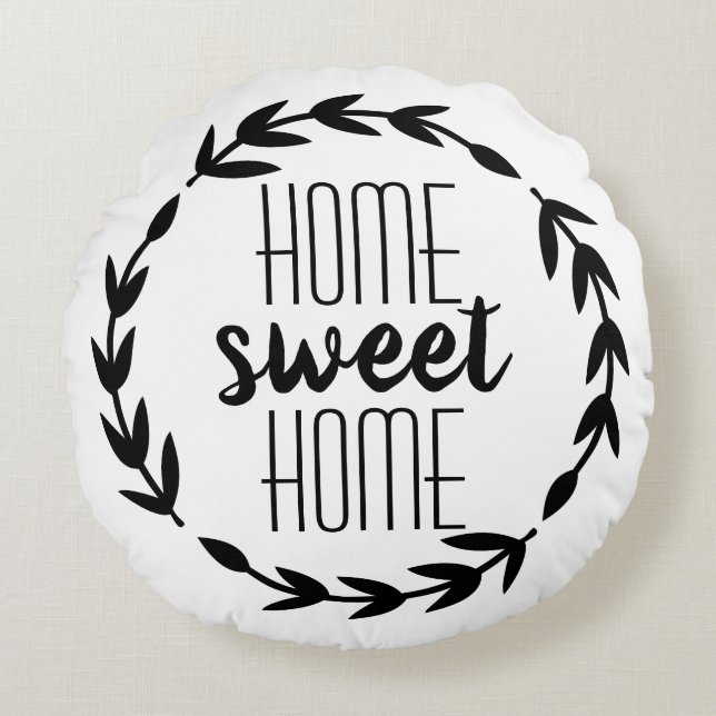 Home Sweet Home Farmhouse Pillow Rund Kudde (Framsidan)