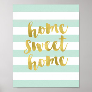 Home Sweet Home Guld och Mint Art Skriv ut Poster