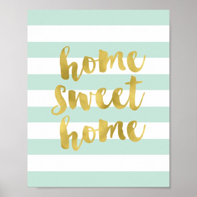 Home Sweet Home Guld och Mint | Art Skriv ut Poster (Framsidan)