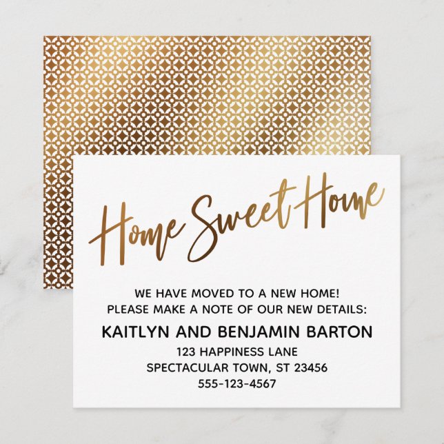 Home Sweet Home Handwrite Guld Mönster Card Inbjudningar (Fram/baksida)