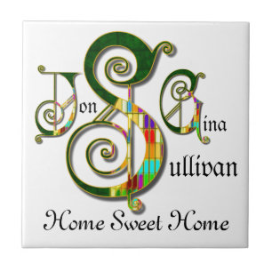 "Home Sweet Home" JSG Anpassningsbar Monogram Tile Kakelplatta