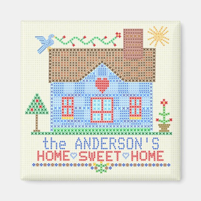 Home Sweet Home Kor Stitch House Personlig v2 Magnet (Framsidan)