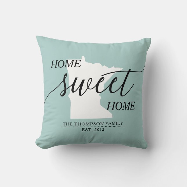 Home Sweet Home MN State Family Namn Dekorativ kud Kudde (Framsida)
