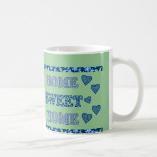 Home Sweet Home Mugg: Blue Periwinkles and Checkes Kaffemugg