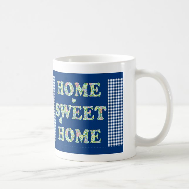 Home Sweet Home Mugg: Primroses, Blue Check Gingha Kaffemugg (Höger)