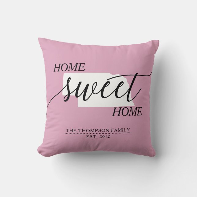 Home Sweet Home NE State Family Namn Dekorativ kud Kudde (Framsida)
