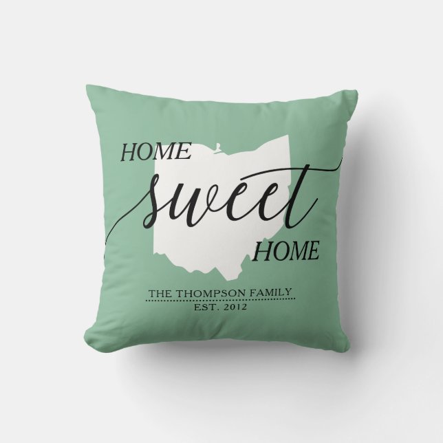Home Sweet Home OH State Family Namn Dekorativ kud Kudde (Framsida)