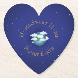 "Home Sweet Home Planet Earth" Hjärtformade Underlägg Papper