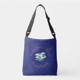 "Home Sweet Home Planet Earth" Whimsical Astronomy Axelväska
