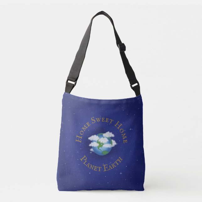 "Home Sweet Home Planet Earth" Whimsical Astronomy Axelväska (Framsida)