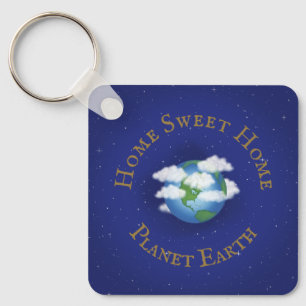 "Home Sweet Home Planet Earth" Whimsical Astronomy Nyckelring