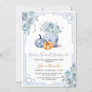 Home Sweet Home Pumpkin Blue Peony Chinoiserie Bur Inbjudningar