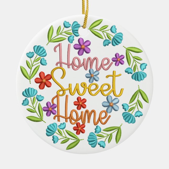 Home Sweet Home Quote Bevackra Färg Flowers Julgransprydnad Keramik (Framsidan)
