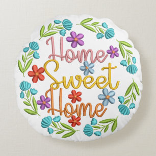 Home Sweet Home Quote Bevackra Färg Flowers Rund Kudde