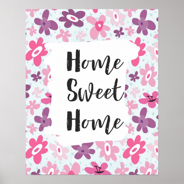 Home Sweet Home Rosa Flowers Cute Whimsical Poster (Framsidan)