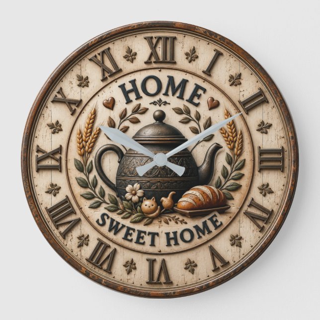 Home Sweet Home Rustic Farmhouse Stor Klocka (Framsida)