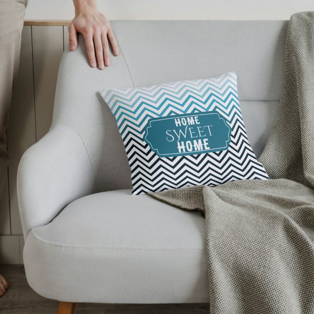 Home Sweet Home Sea Grönt och Black Chevron Pillow Kudde (Great For Sofas)
