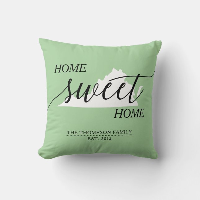Home Sweet Home VA State Family Namn Dekorativ kud Kudde (Framsida)