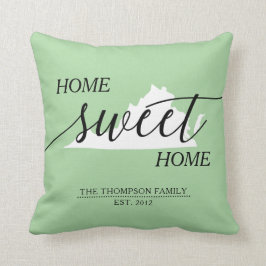 Home Sweet Home VA State Family Namn Dekorativ kud Kudde