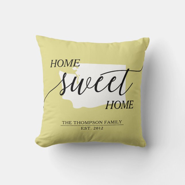 Home Sweet Home WA State Family Namn Dekorativ kud Kudde (Framsida)