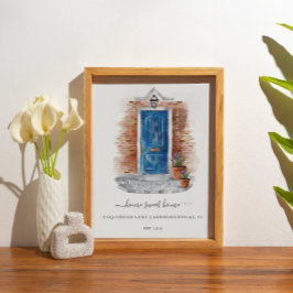 Home Sweet Home Watercolor Red Brick & Blue Door Poster