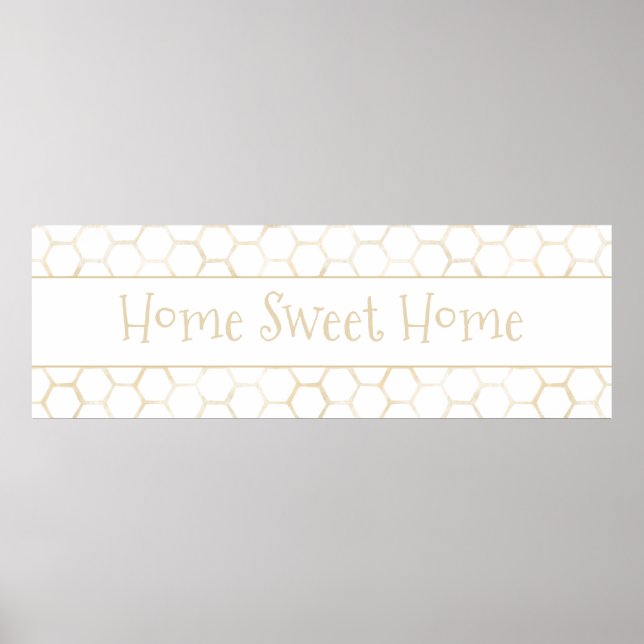 Home Sweet Home White Guld Hexagon Beehive Mönster Poster (Framsidan)