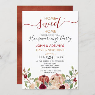 Home Sweet Home White Pumpkin Blommigt Burgundy Inbjudningar