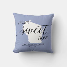 Home Sweet Home WI State Family Namn Dekorativ kud Kudde