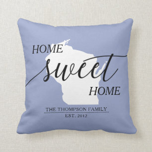 Home Sweet Home WI State Family Namn Dekorativ kud Kudde