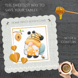 Home Sweet Honeycomb Bee Gnome Coaster Set Underlägg Papper