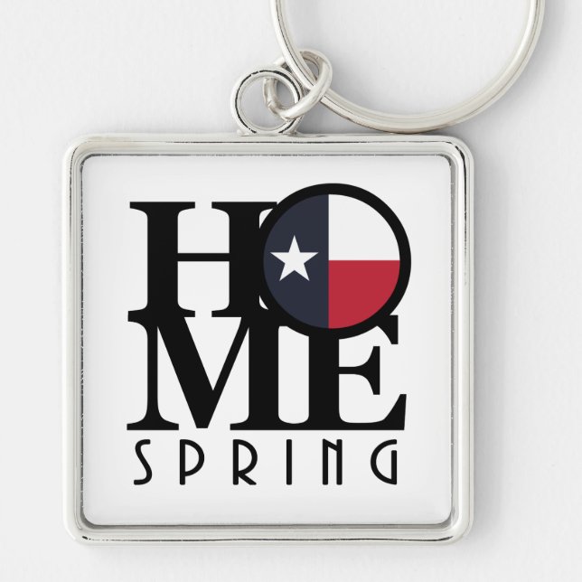 HOME Vår Texas Fyrkantig Silverfärgad Nyckelring (Framsidan)