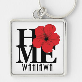 HOME Wahiawa Red Hibiscus Fyrkantig Silverfärgad Nyckelring