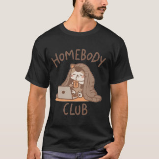 Homebody Club Cat - Cozy Laptop & Coffee T Shirt