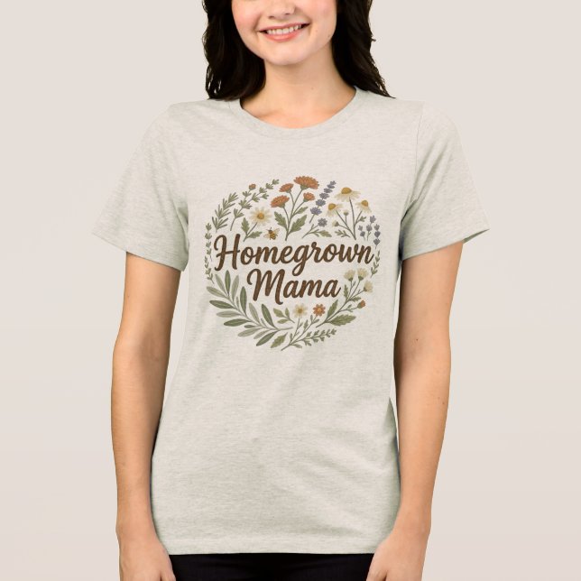 Homegrown Mama Vintage Botanisk Krans T-Shirt (Framsida)