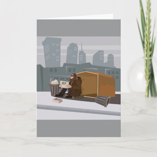 Homeless Man Holding Help Sign Urban Poverty Kort (Framsida)