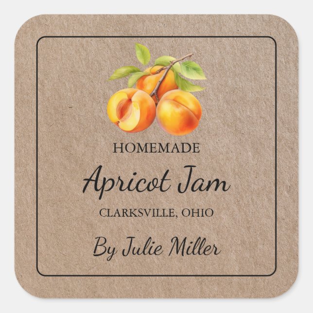 Homemade Apricot Sylt Square Kraft Papper etikett (Framsida)