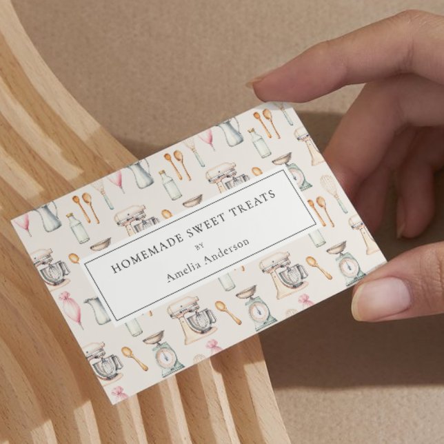 Homemade Bakery Cake Rosa Pastel Kitchen Utensils Visitkort (Skapare uppladdad)