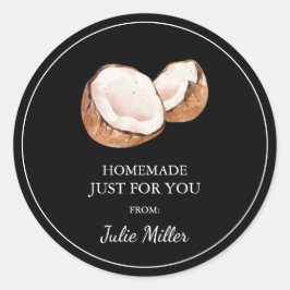 Homemade bara för din kokokokosnötsetikett runt klistermärke