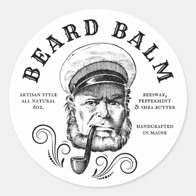 Homemade Beard Balm Nautical Label Runt Klistermärke (Framsida)