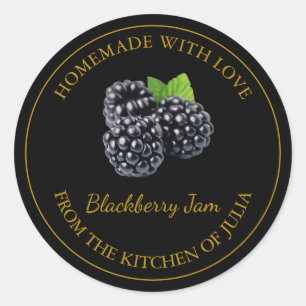 Homemade Blackberry Sylt-etikett Svart Runt Klistermärke