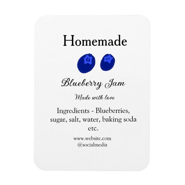Homemade blueberry sylt tillverkad med kärlek magnet (Vertikal)