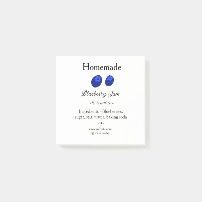 Homemade blueberry sylt tillverkad med kärlek post-it block (Framsida)